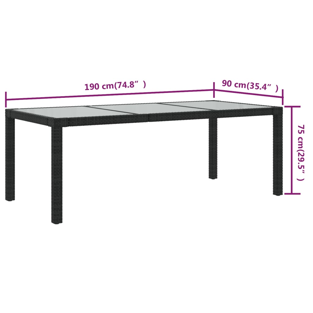 Tuintafel 190X90X75 Cm Gehard Glas En Poly Rattan Black