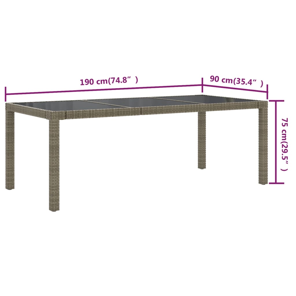 Tuintafel 190X90X75 Cm Gehard Glas En Poly Rattan Grijs