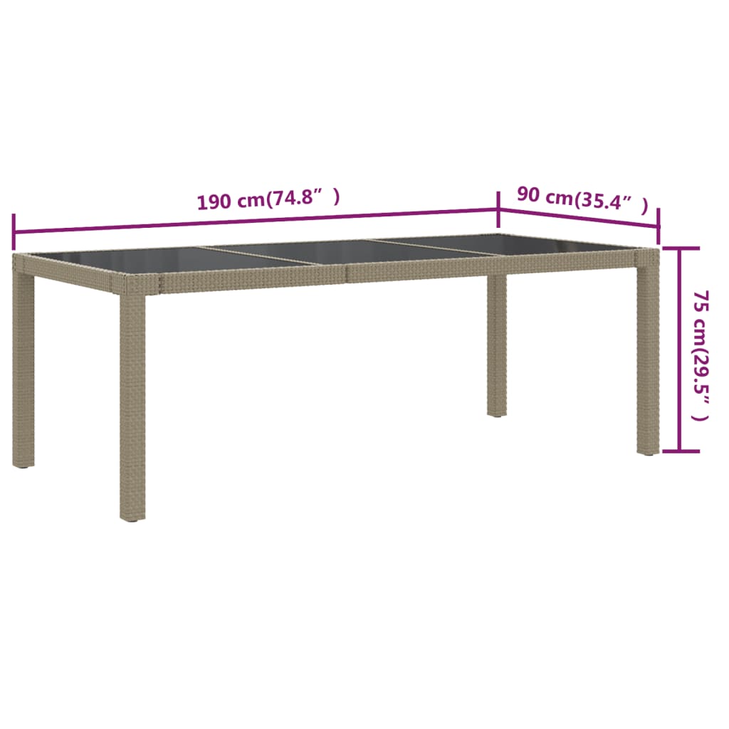 Tuintafel 190X90X75 Cm Gehard Glas En Poly Rattan Beige