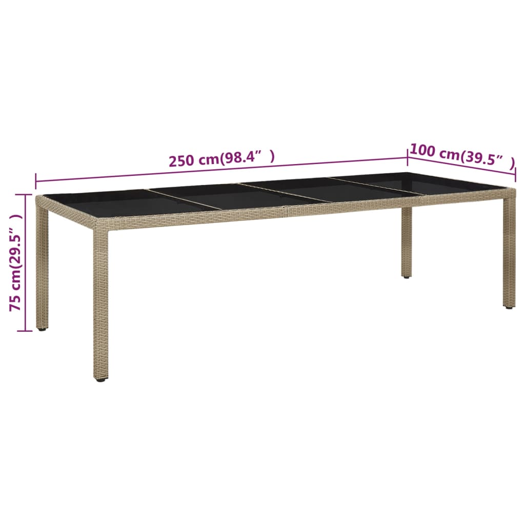 Tuintafel 250X100X75 Cm Gehard Glas En Poly Rattan Beige