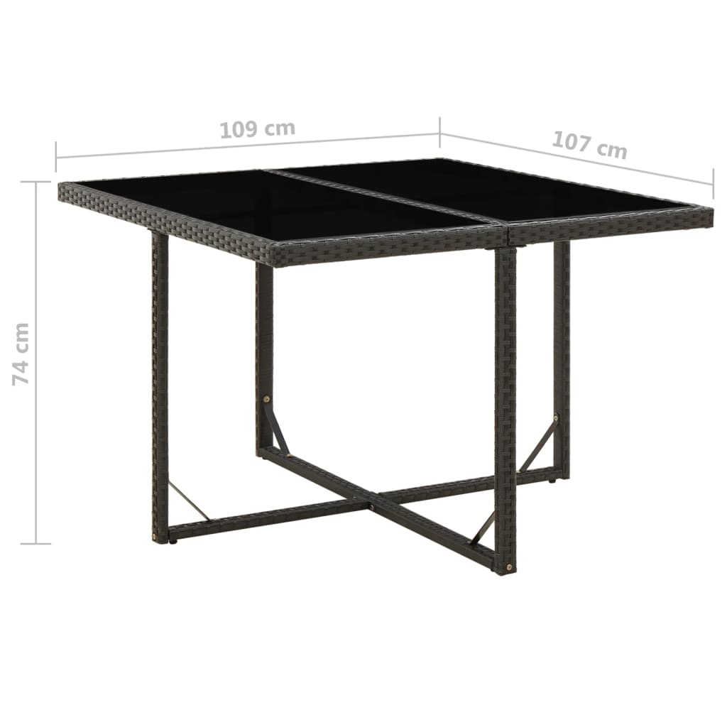 Tuintafel 109X107X74 Cm Poly Rattan En Glas Zwart