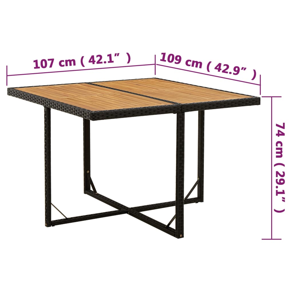 Tuintafel 109X107X74 Cm Poly Rattan En Massief Acaciahout Zwart