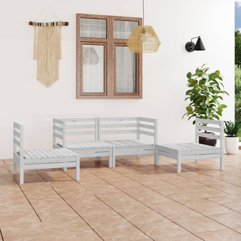 4-Delige Loungeset Massief Grenenhout Wit