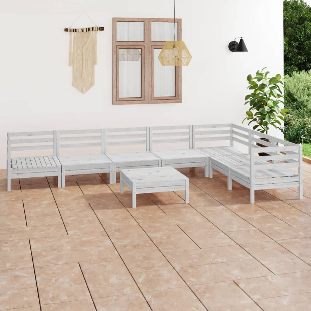 8-teiliges Lounge-Set aus massivem Kiefernholz weiß