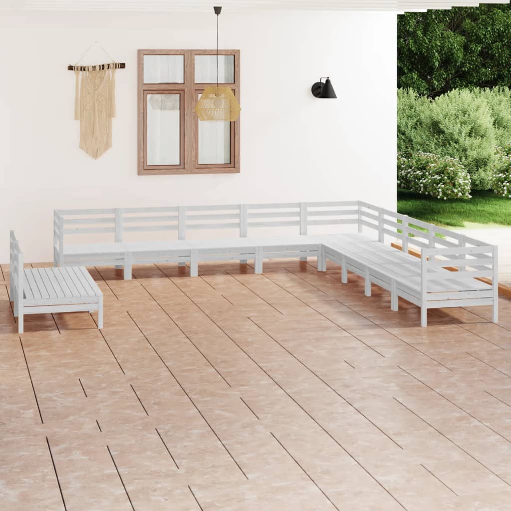 11-Delige Loungeset Massief Grenenhout Wit