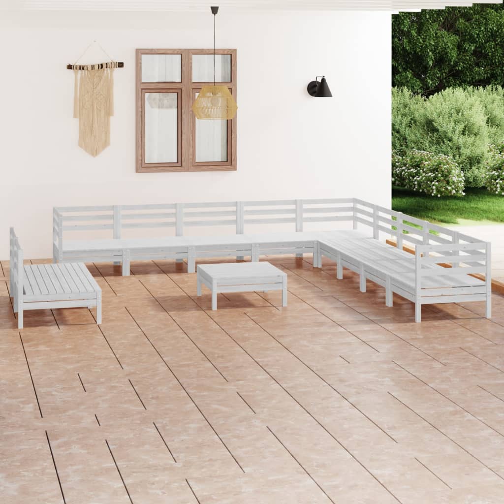 12-Delige Loungeset Massief Grenenhout Wit