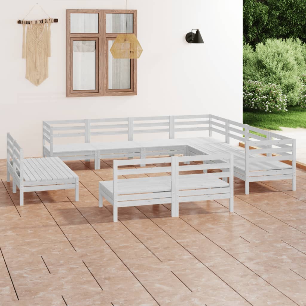 11-Delige Loungeset Massief Grenenhout Wit