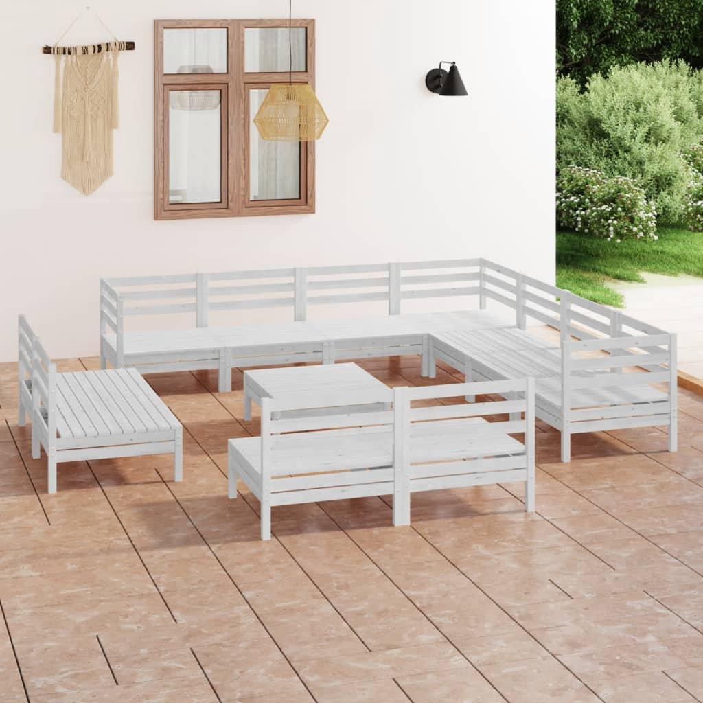 12-Delige Loungeset Massief Grenenhout Wit