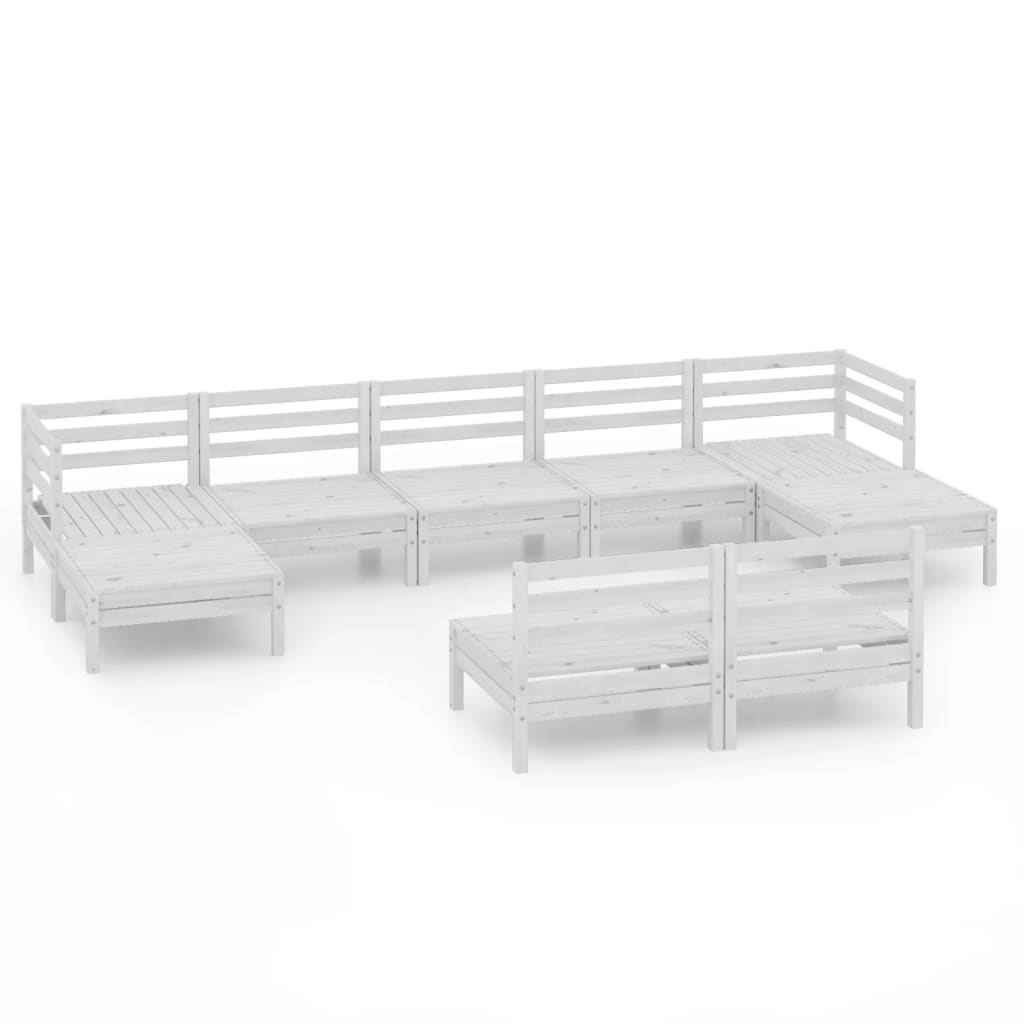 9-teiliges Lounge-Set aus massivem Kiefernholz weiß
