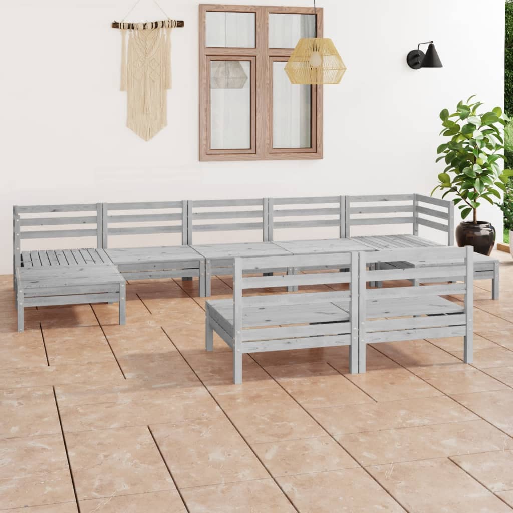 9-teiliges Lounge-Set aus massivem Kiefernholz weiß