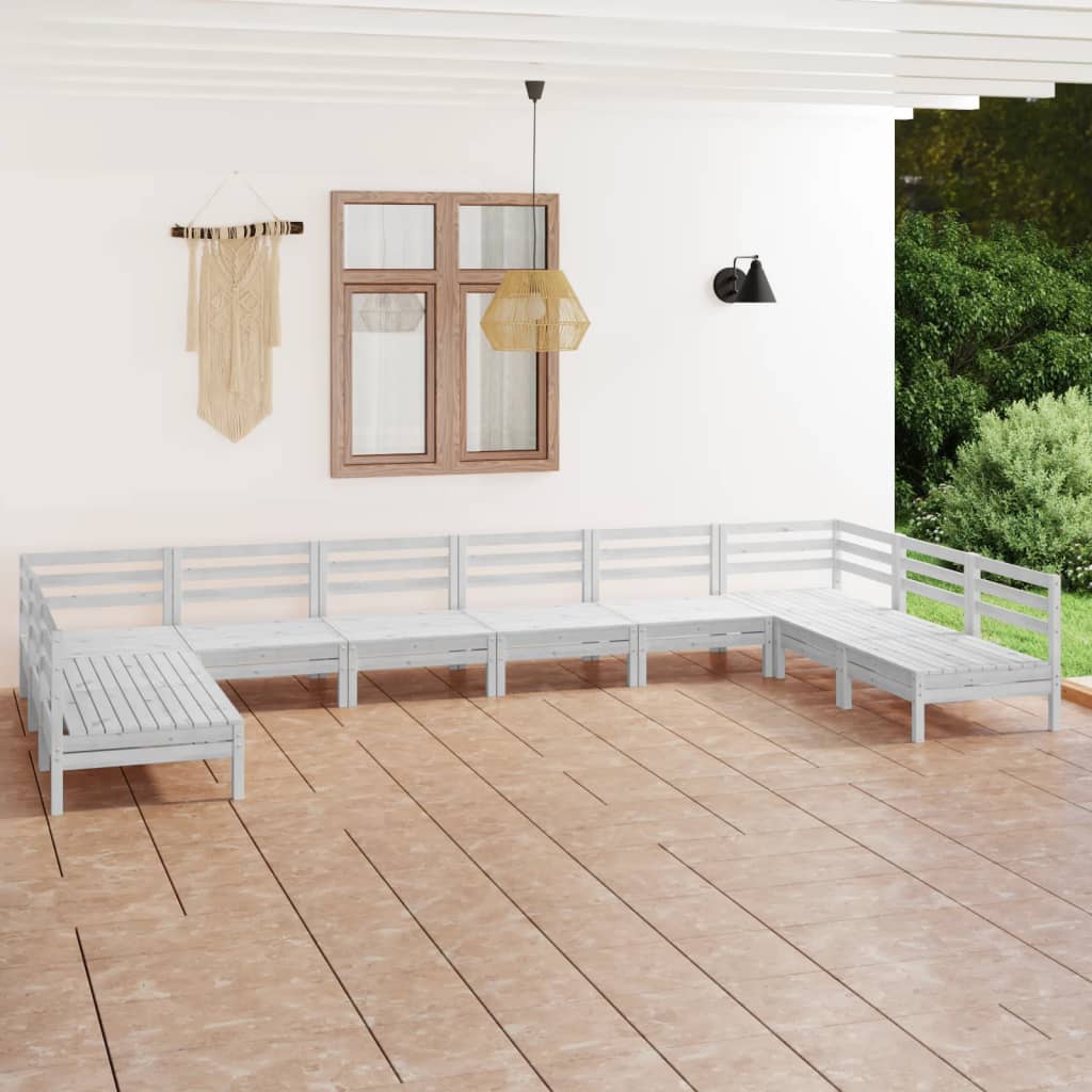 10-Delige Loungeset Massief Grenenhout Wit