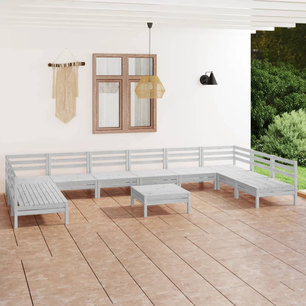 11-Delige Loungeset Massief Grenenhout Wit