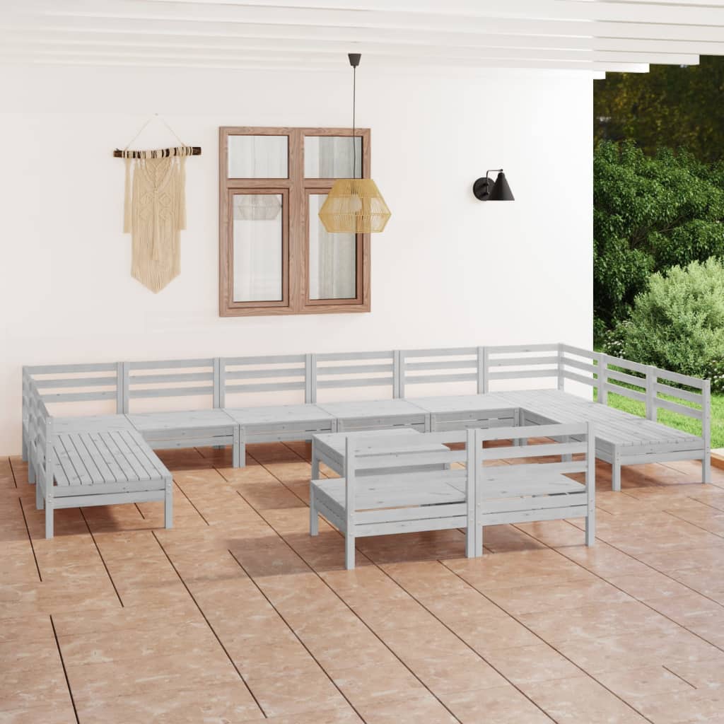 13-Delige Loungeset Massief Grenenhout Wit