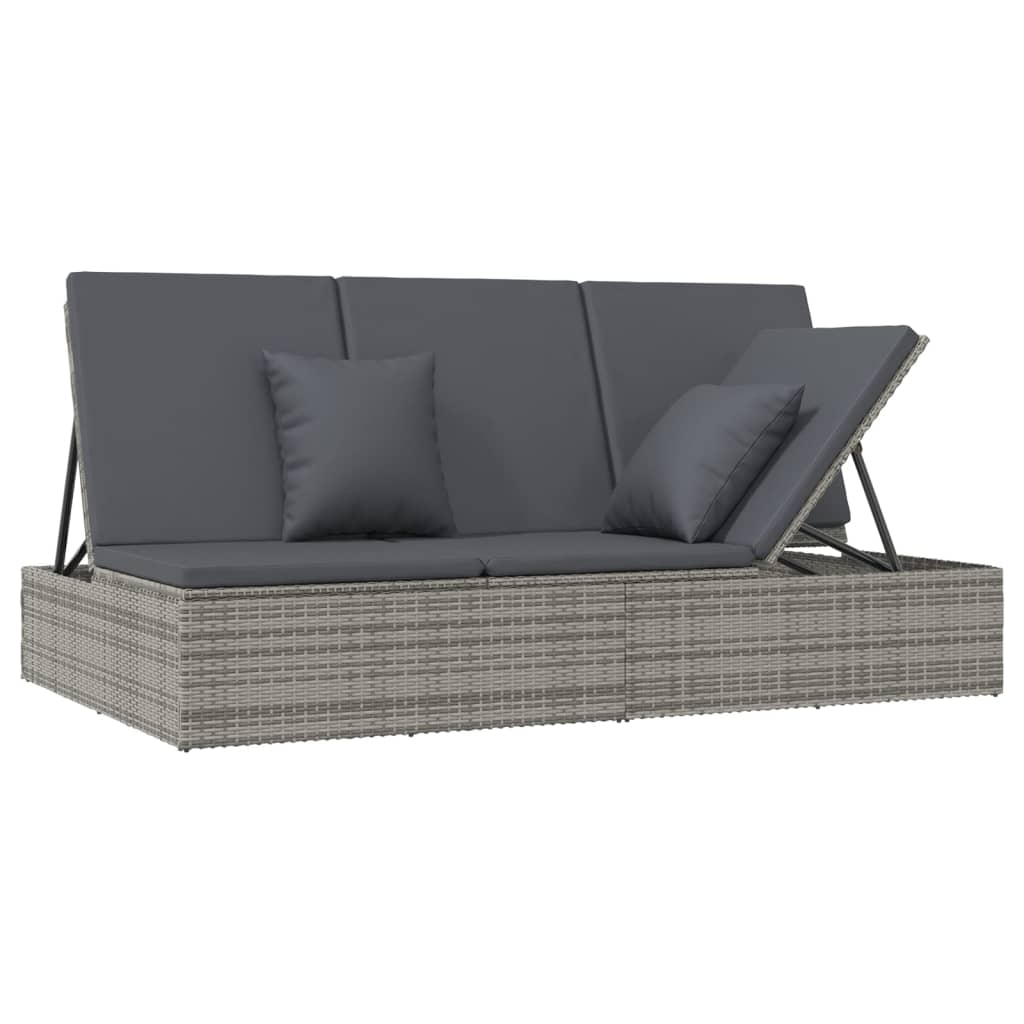 Ligbed Met Kussens Converteerbaar Poly Rattan Donkergrijs