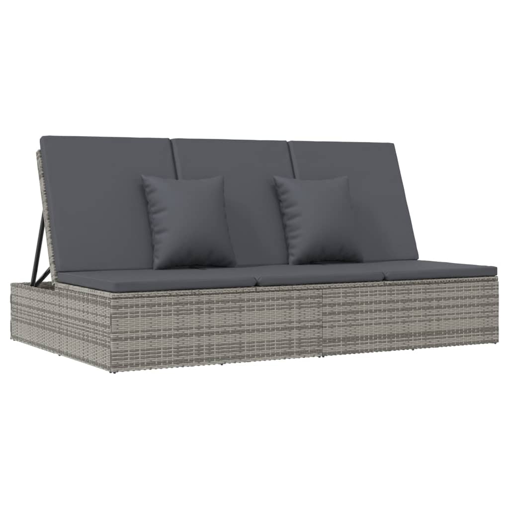 Ligbed Met Kussens Converteerbaar Poly Rattan Donkergrijs