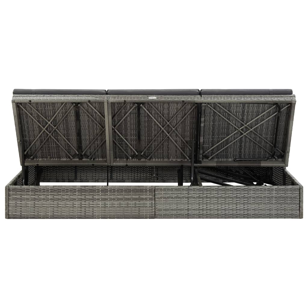 Ligbed Met Kussens Converteerbaar Poly Rattan Donkergrijs
