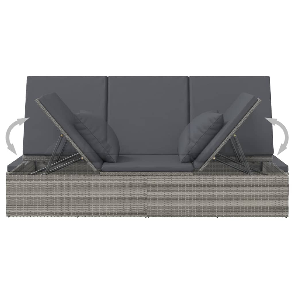 Ligbed Met Kussens Converteerbaar Poly Rattan Donkergrijs
