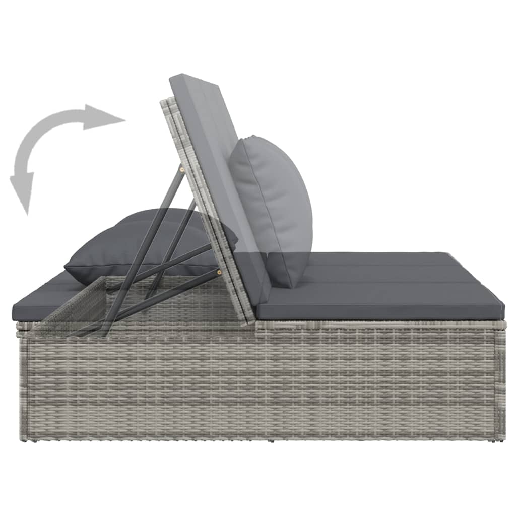 Ligbed Met Kussens Converteerbaar Poly Rattan Donkergrijs