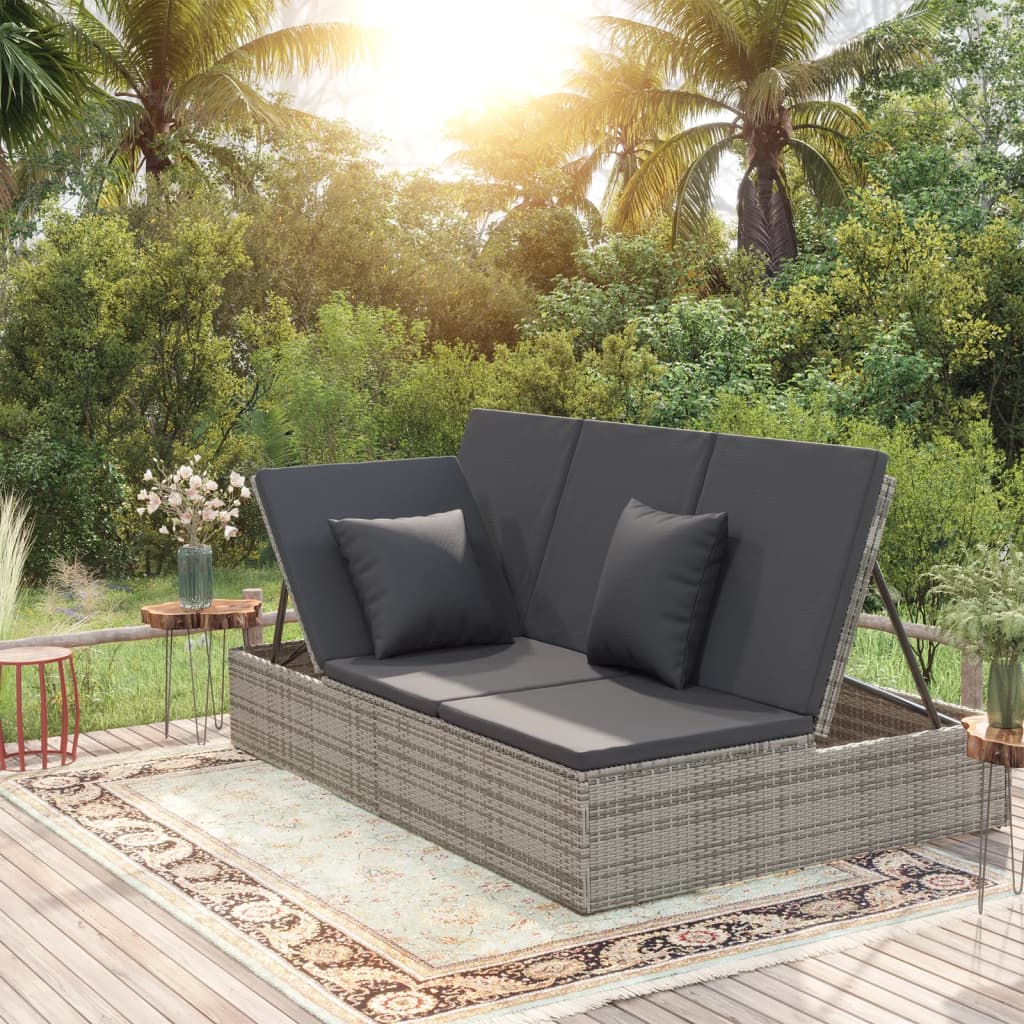 Ligbed Met Kussens Converteerbaar Poly Rattan Donkergrijs