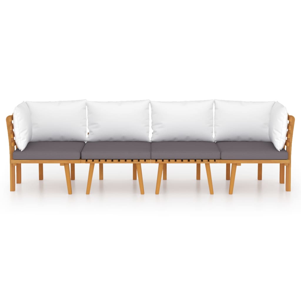 4-teiliges Lounge-Set mit Kissen aus massivem Akazienholz
