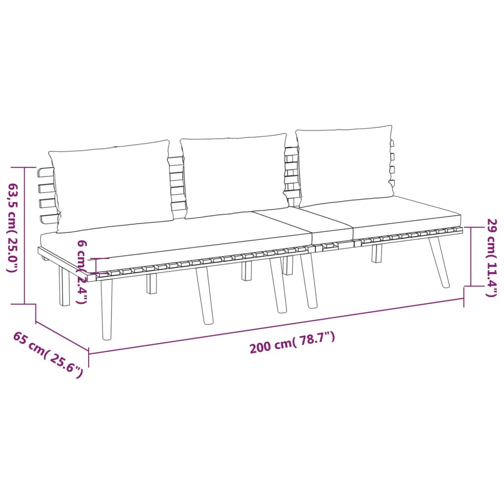 4-teiliges Lounge-Set mit Kissen aus massivem Akazienholz