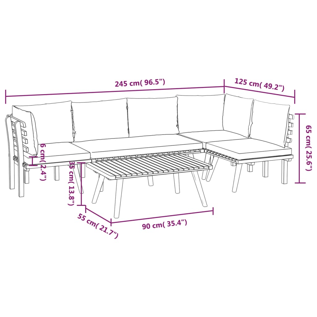 5-Delige Loungeset Met Kussens Massief Acaciahout