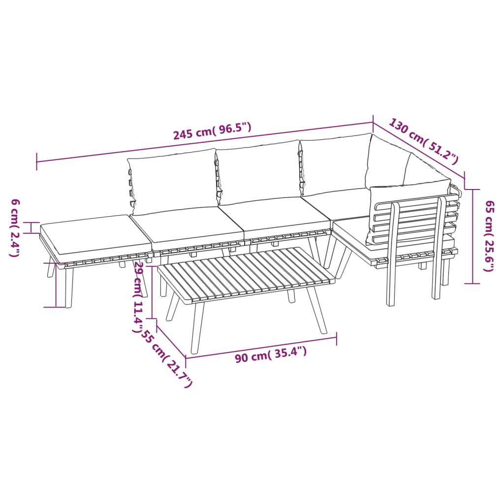 6-Delige Loungeset Met Kussens Massief Acaciahout