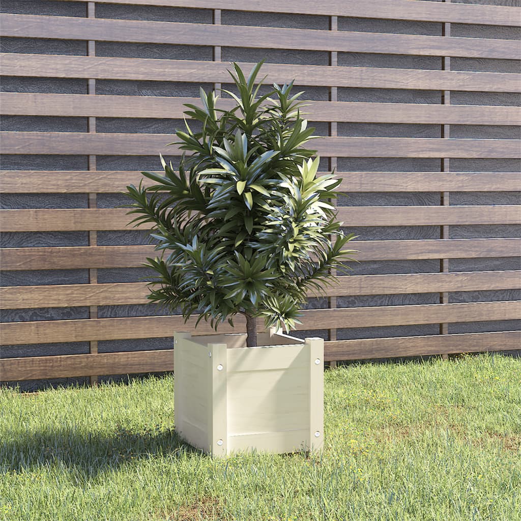 Plantenbak 31X31X31 Cm Massief Grenenhout Wit