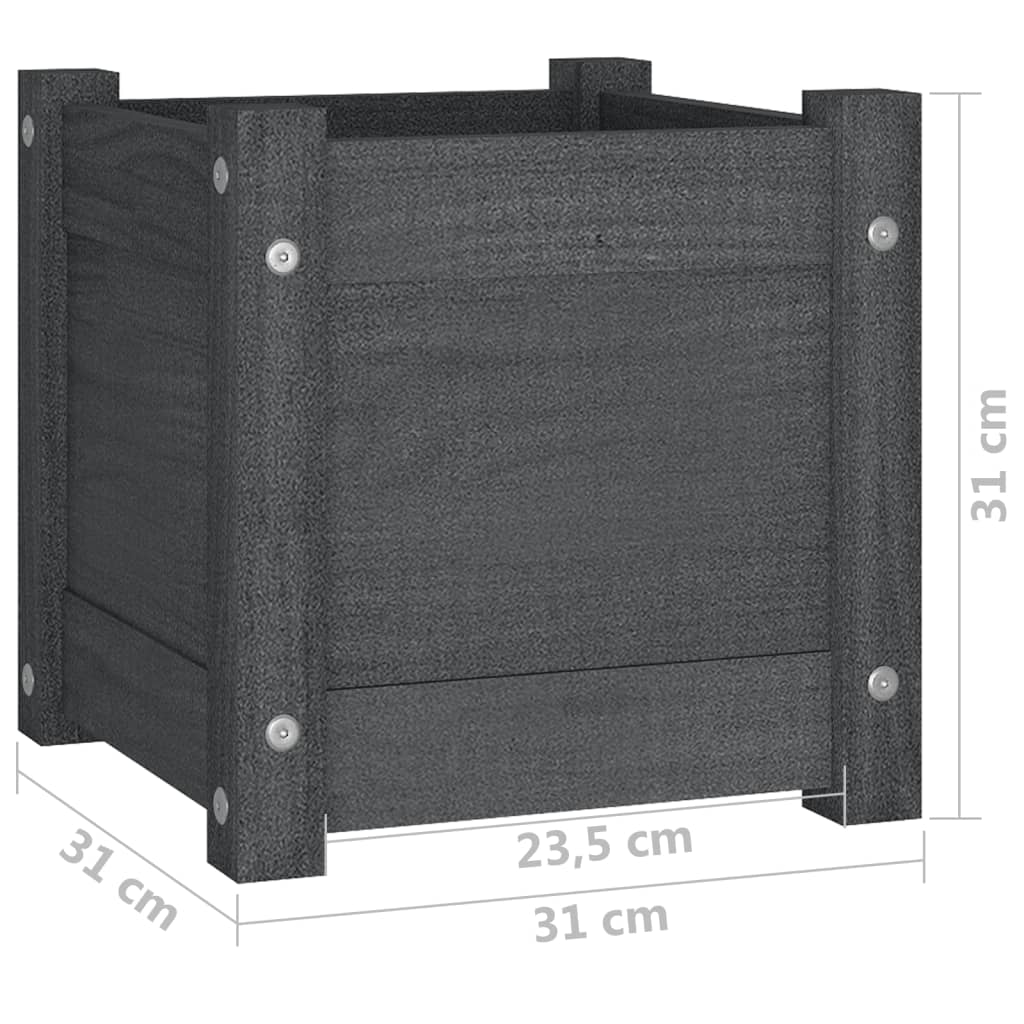 Pflanzgefäße, 2 Stück, 31 x 31 x 31 cm, massives Kiefernholz, grau