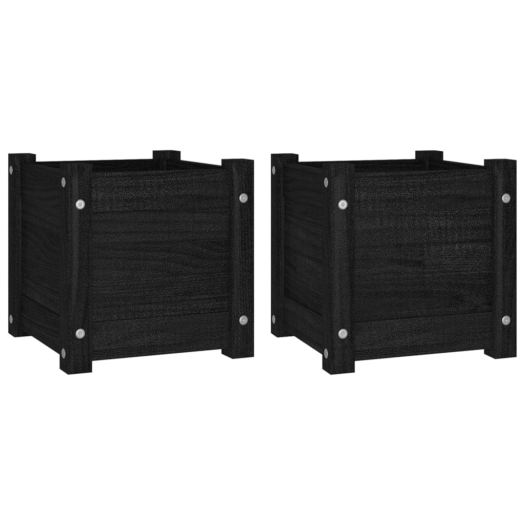 Plantenbakken 2 St 31X31X31 Cm Massief Grenenhout Zwart