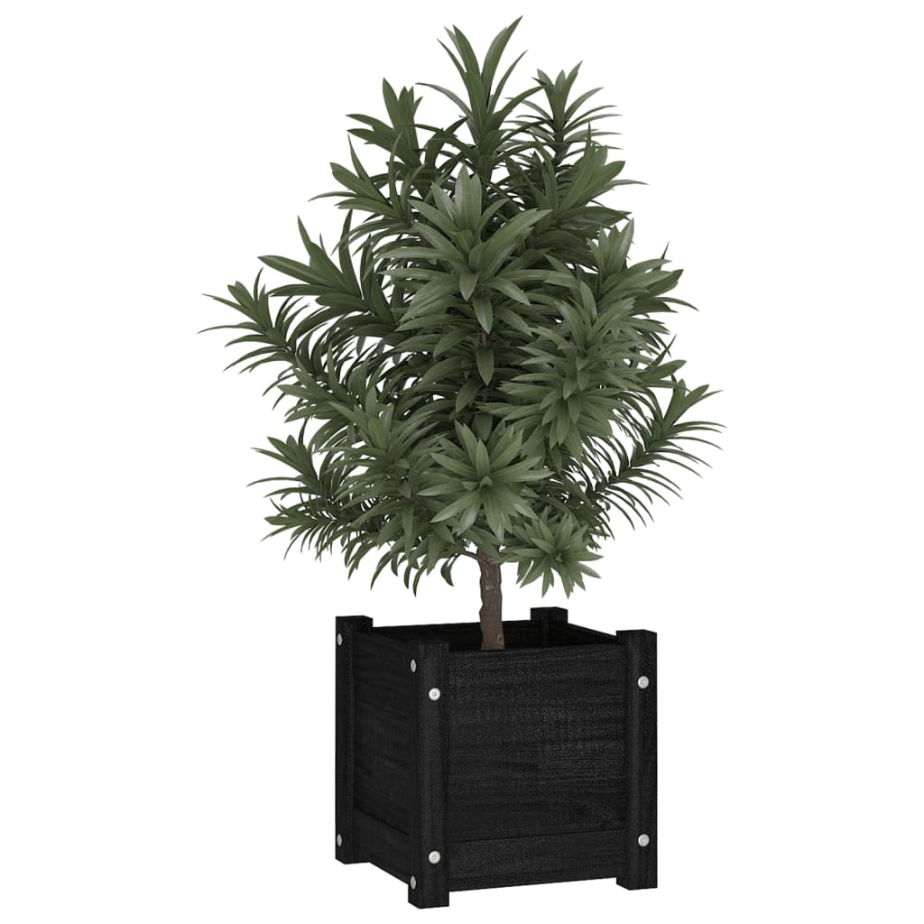 Plantenbakken 2 St 31X31X31 Cm Massief Grenenhout Zwart