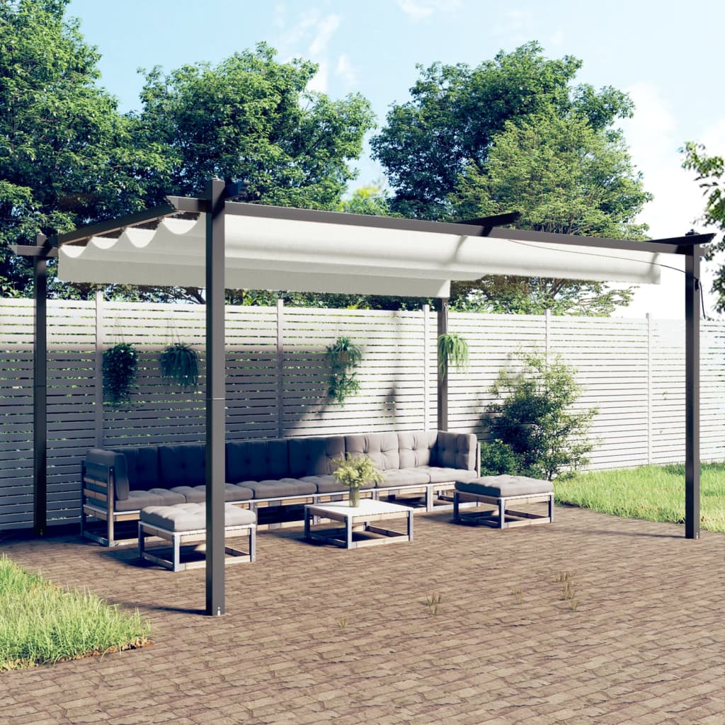 Gartenpavillon mit ausfahrbarem Dach 4 x 3 m, cremefarben