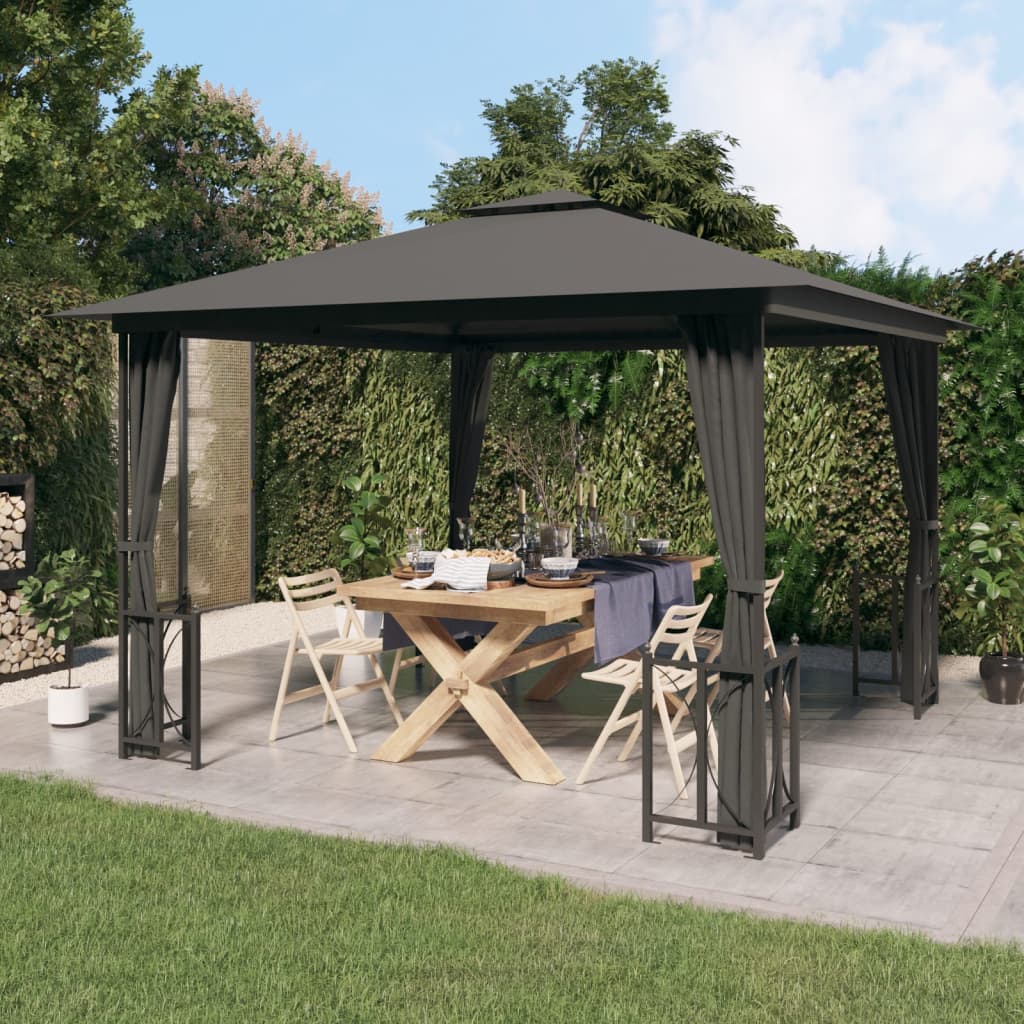 Prieel Met Zijwanden En Dubbel Dak 3X3 M Antracietkleurig