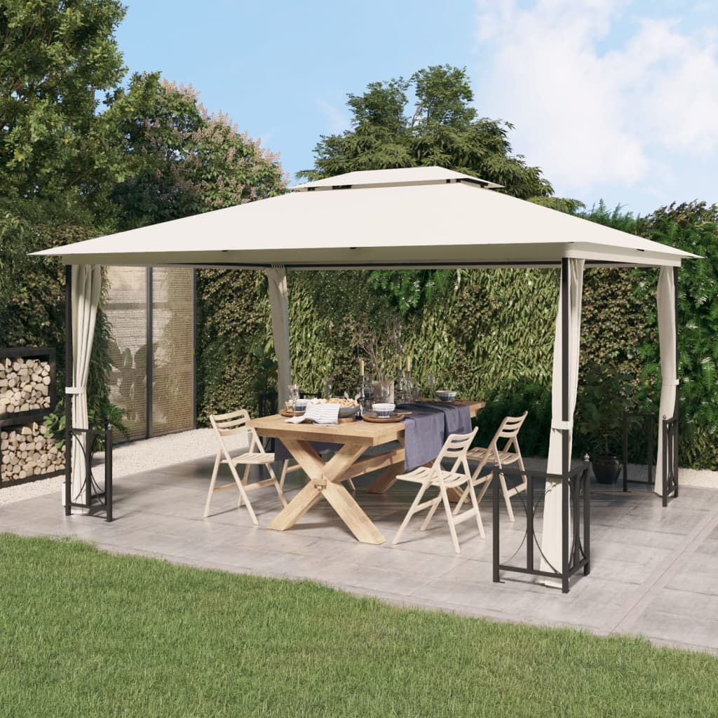 Prieel Met Zijwanden En Dubbel Dak 3X4 M Crèmekleurig