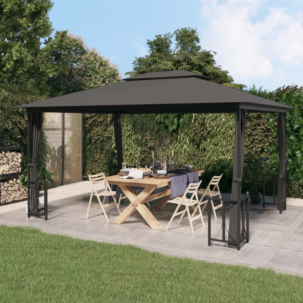 Prieel Met Zijwanden En Dubbel Dak 3X4 M Antracietkleurig