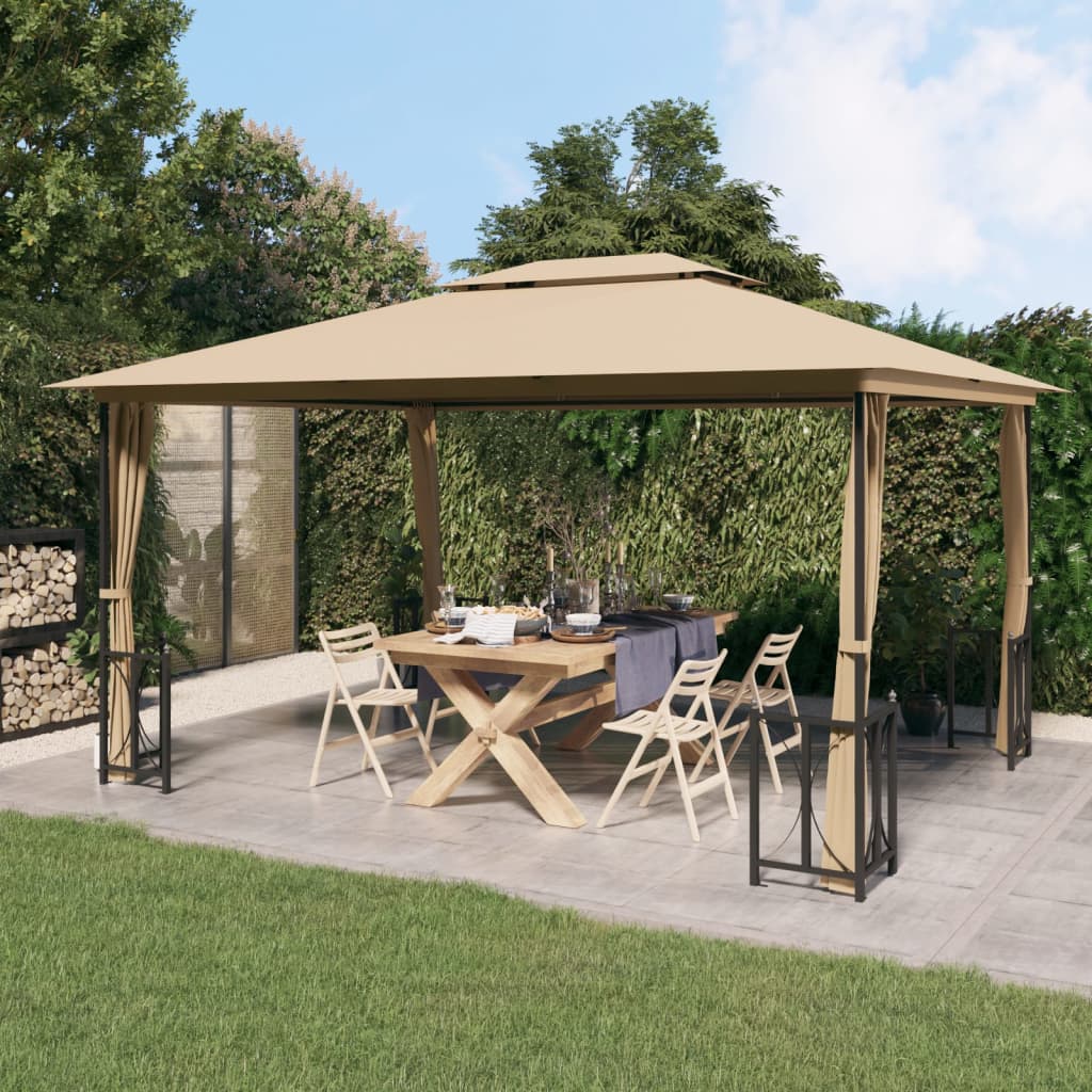 Prieel Met Zijwanden En Dubbel Dak 3X4 M Taupe