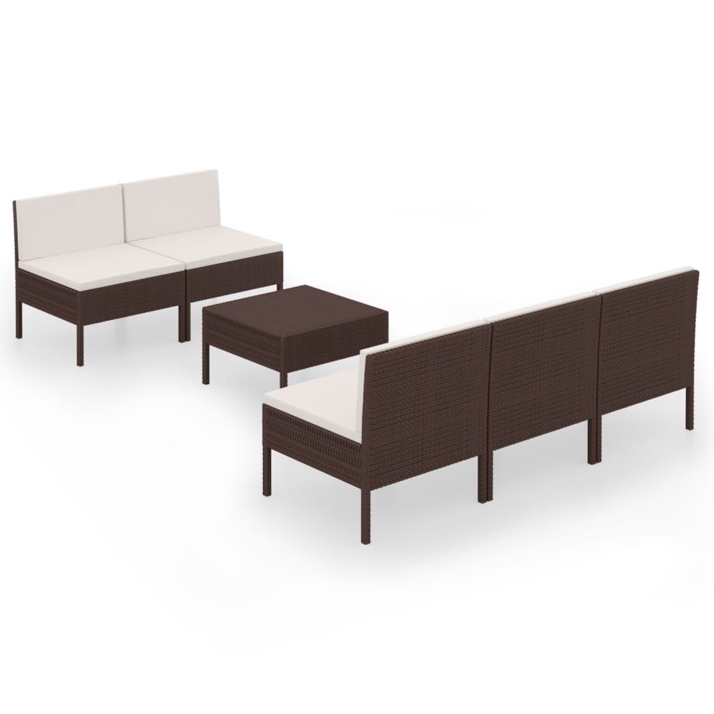 6-Delige Loungeset Met Kussens Poly Rattan Bruin