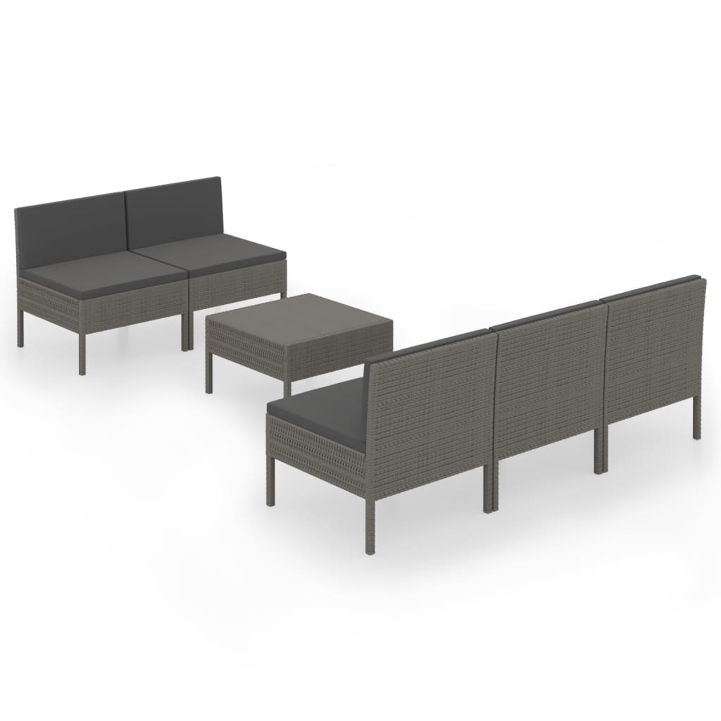 6-Delige Loungeset Met Kussens Poly Rattan Grijs