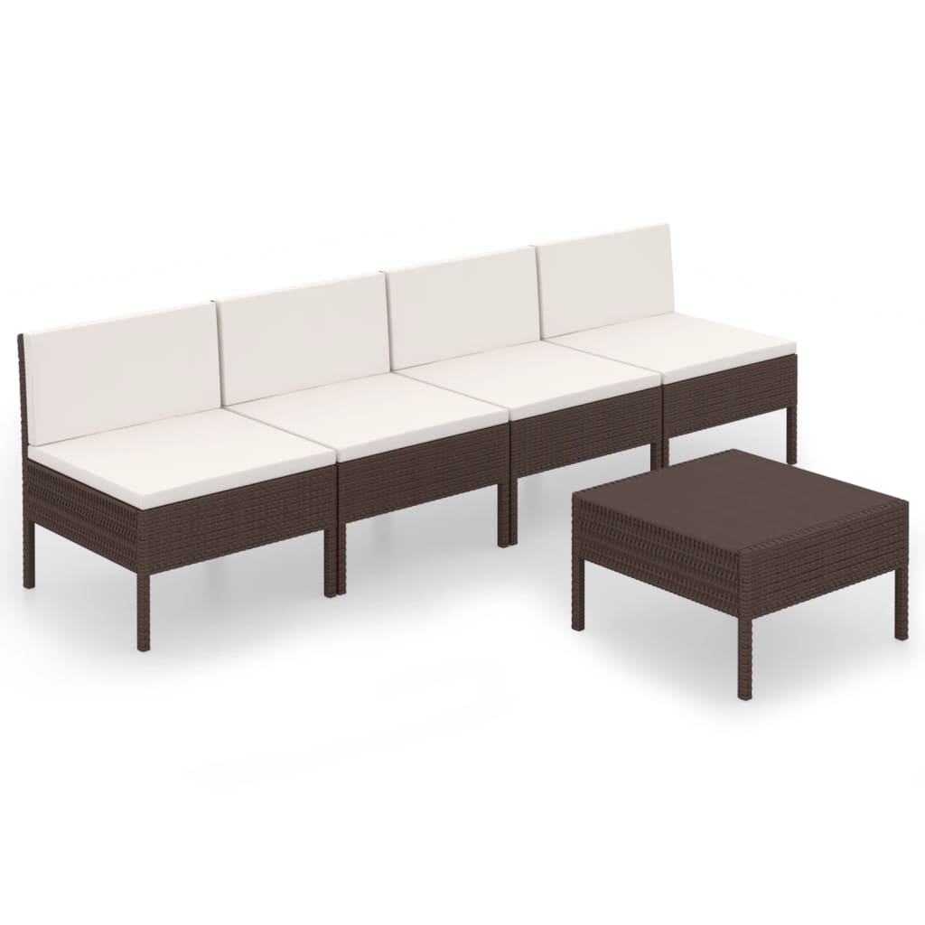 5-Delige Loungeset Met Kussens Poly Rattan Bruin