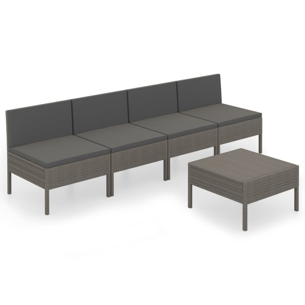 5-Delige Loungeset Met Kussens Poly Rattan Grijs