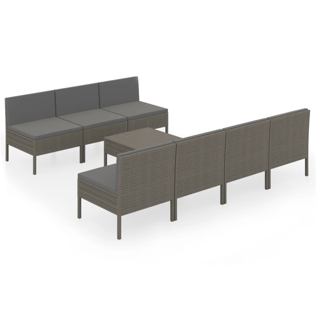 8-Delige Loungeset Met Kussens Poly Rattan Grijs
