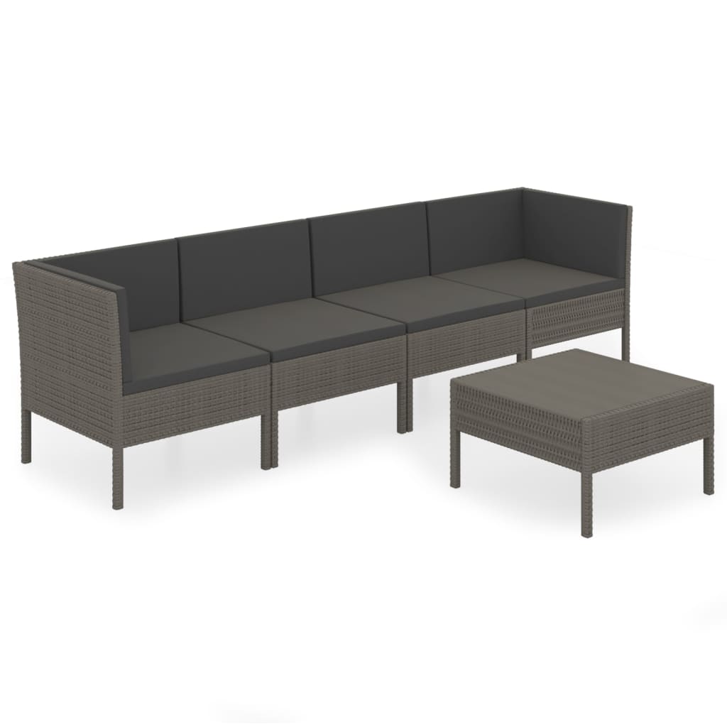 5-Delige Loungeset Met Kussens Poly Rattan Grijs