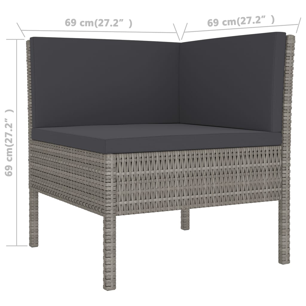 5-Delige Loungeset Met Kussens Poly Rattan Grijs