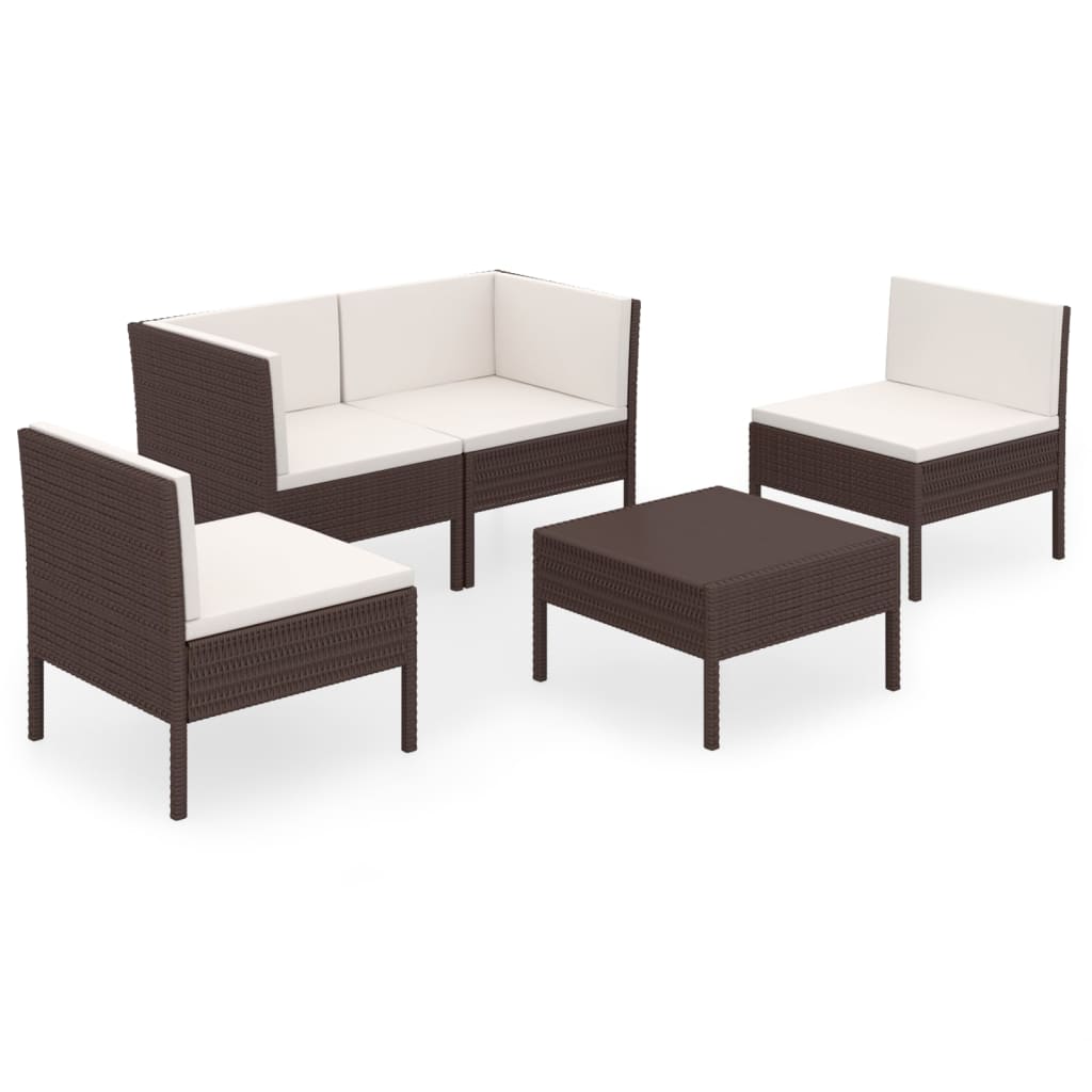 5-Delige Loungeset Met Kussens Poly Rattan Bruin