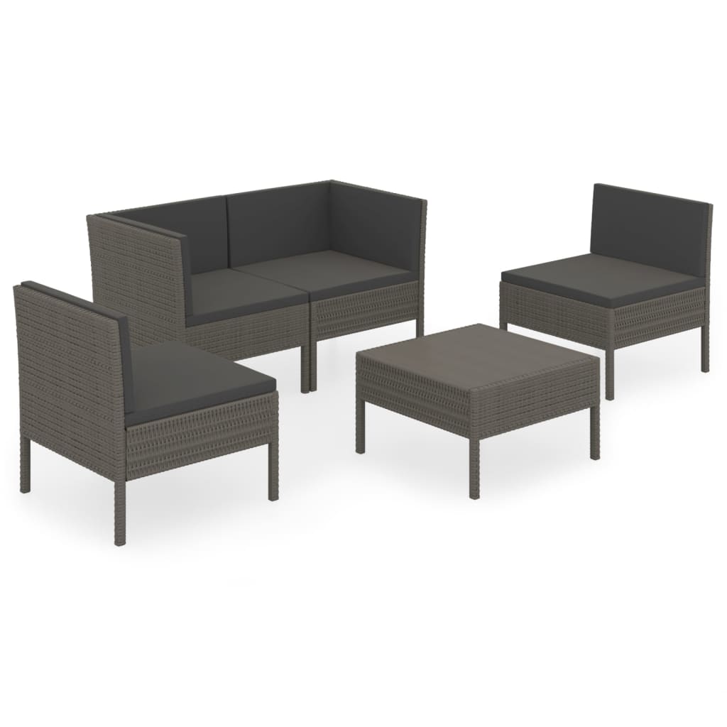 5-Delige Loungeset Met Kussens Poly Rattan Grijs