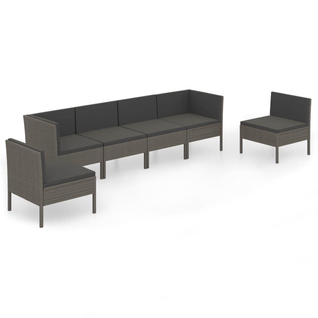 6-Delige Loungeset Met Kussens Poly Rattan Grijs
