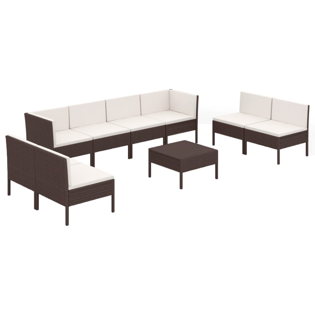 9-Delige Loungeset Met Kussens Poly Rattan Bruin