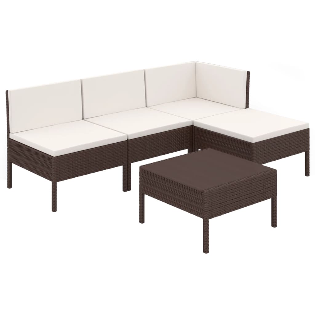 5-Delige Loungeset Met Kussens Poly Rattan Bruin