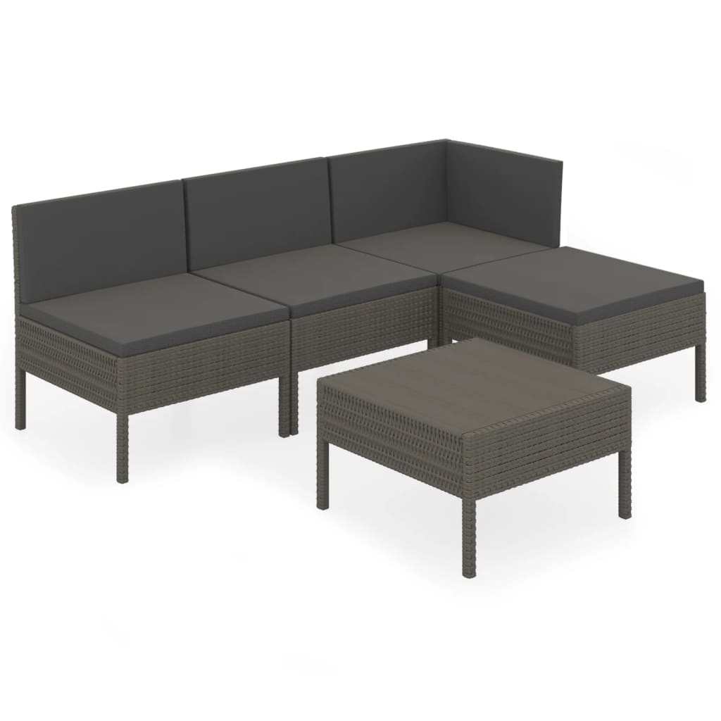 5-Delige Loungeset Met Kussens Poly Rattan Grijs