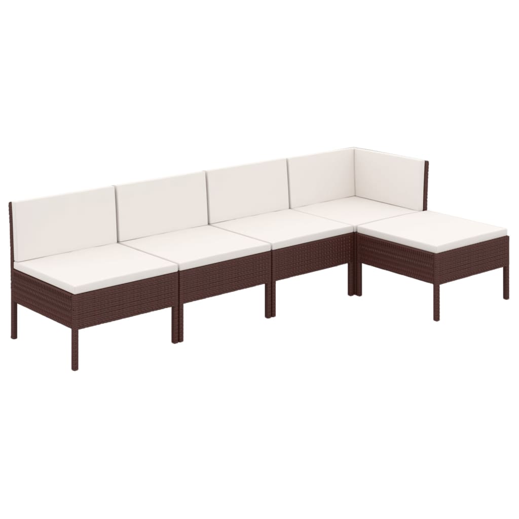 5-teiliges Lounge-Set mit Kissen Poly Rattan Braun